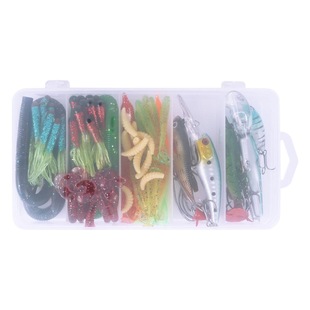 79 pieces Luya 5 grid bait box suit bait fresh water sea fake bait hard bait lead fish T tail crank hook Soft Bait