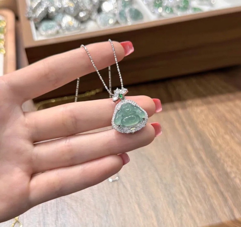 Mặt dây chuyền ngọc bích tự nhiên bạc S925 hình Phật Công, Đậu Phúc, Hồ lô — Đậu Phúc 2, Khuy an toàn, Đậu Phúc 1, Như ý chi tiết 24
