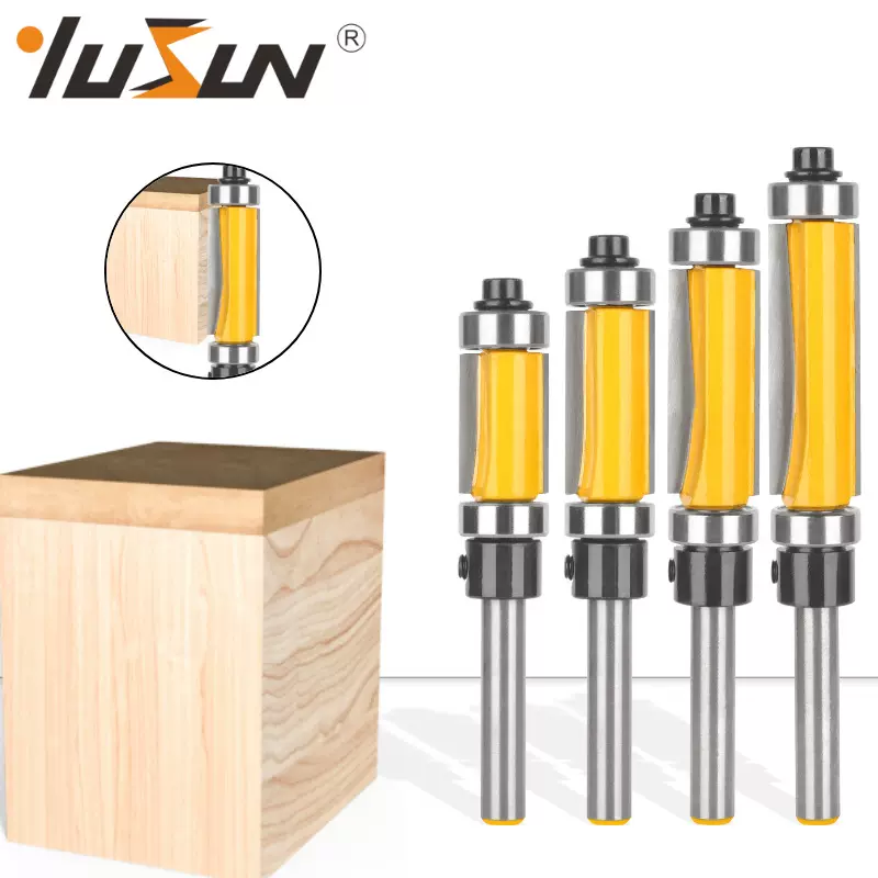 宇盛上下轴承修边刀5件套1/4柄木工铣刀具柄带轴承双刃直修刀头