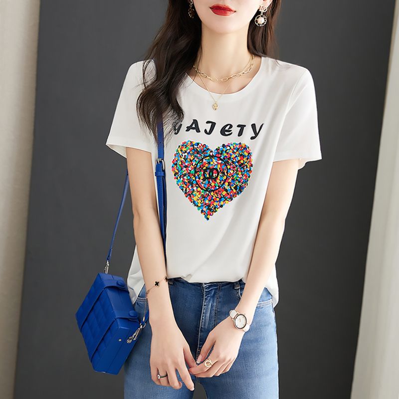 AB impreso de manga corta de verano impreso camiseta de las mujeres blancas de reducción de edad elegante adelgazar superior de secado rápido todo partido redondo image 15