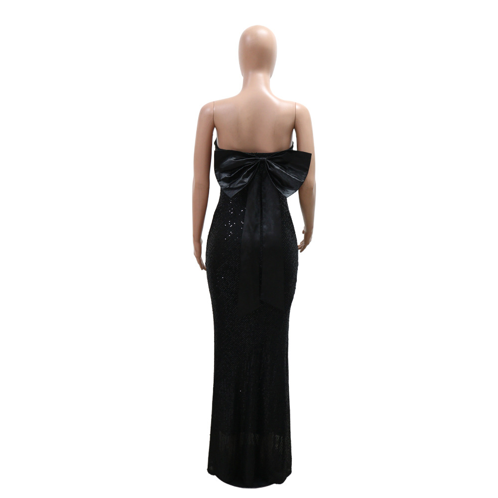 Sexy Tube Top Dress Satin Stitching Sequined Fishtail Dress Women Dress