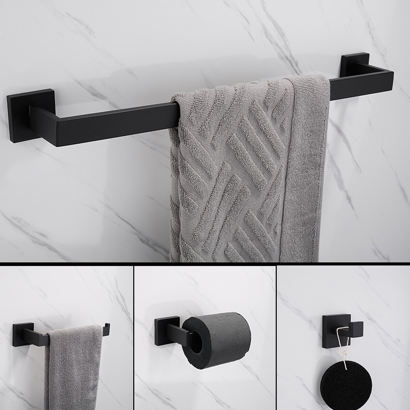 北欧风格304不锈钢黑色浴室毛巾架卫生间毛巾杆厕所壁挂毛巾挂件
