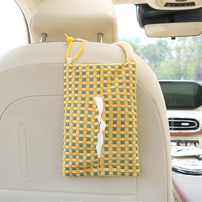 Car tissue box/set, Che Zai Zhi Jin He Gua Shi Tissue Holder - bubble-checkered-yellow-green-2517cm