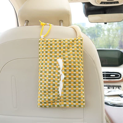 Car tissue box/set – Holder Funny Car Tissue - bubble-checkerboard-yellow-green-2517cm