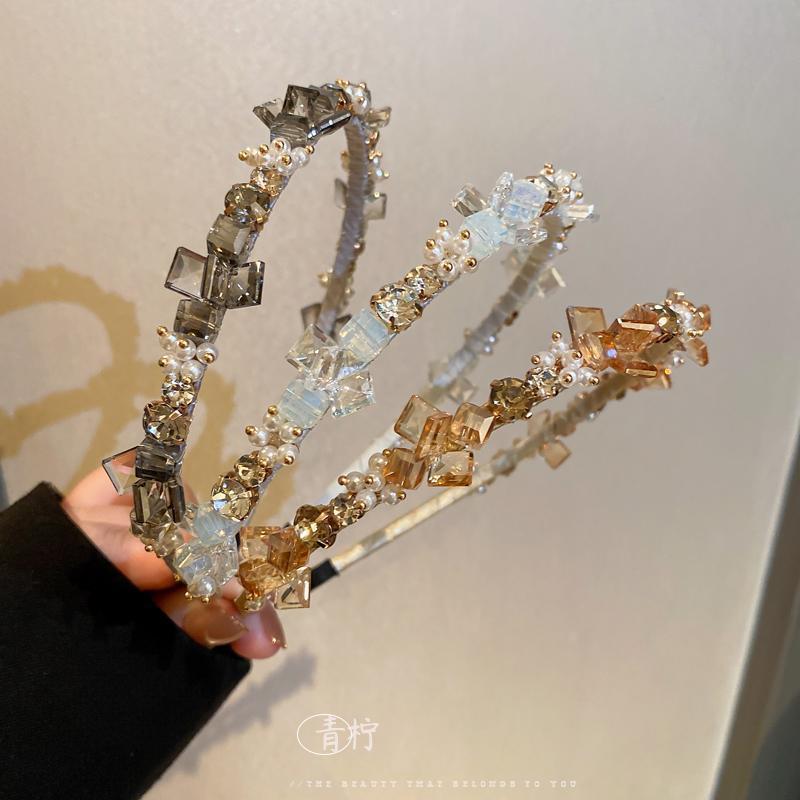 新款水晶方塊網紅髮箍女頭箍高級感好看髮飾網紅百搭壓發頭飾