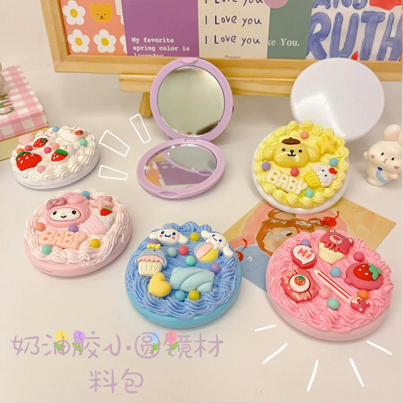 Маленькое круглое зеркало большая ухо собака клубничный медведь материал пакет ручной работы diy самодельное зеркало аксессуар набор смолы аксессуары оптом