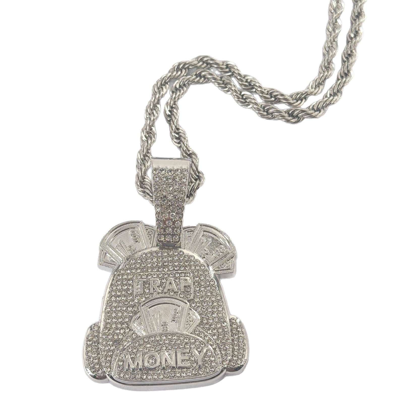 Marca de moda con diamantes letras MONEY bolsas de dinero colgante collar hombre europeo y americano hip hop collar de cadena cubano personalizado al por mayor