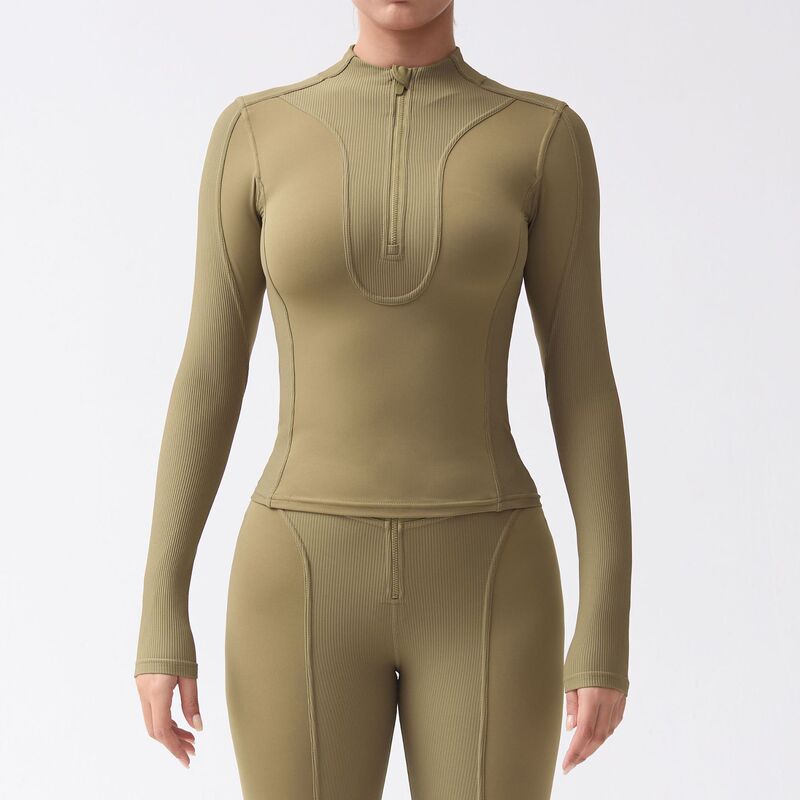 Women's half zipper pullover workout clothes shapewear running sports top yoga long sleeve quick-drying ski suit