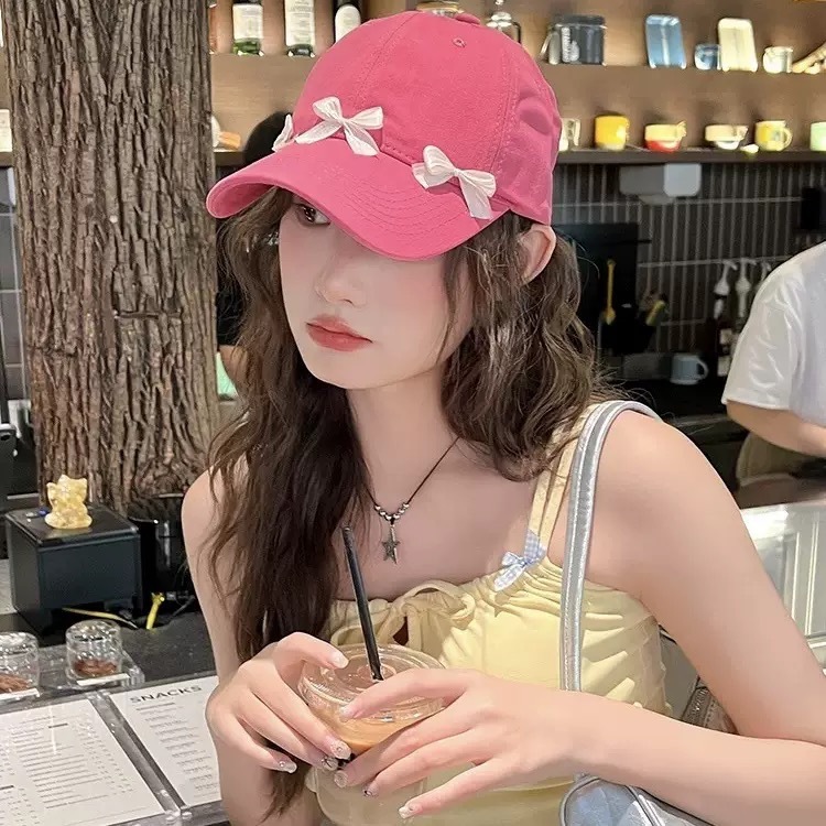 三个蝴蝶结棒球帽女韩版2025新款休闲百搭宽帽檐显脸小防晒鸭舌帽|undefined
