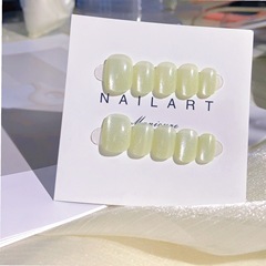 清新綠色晶石穿戴甲追光爆閃小燈泡短圓青綠預製甲全尺碼【30片】