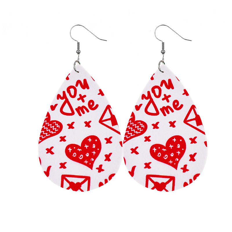 1 Pair Elegant Cartoon Style Vacation Letter Water Droplets Heart Shape Pu Leather Drop Earrings display picture 28