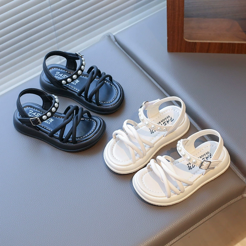 Детские жемчужные сандалии римские кроссовки женские летние носки 2025 новые корейские дикие модные сандалии для девочек на толстой подошве