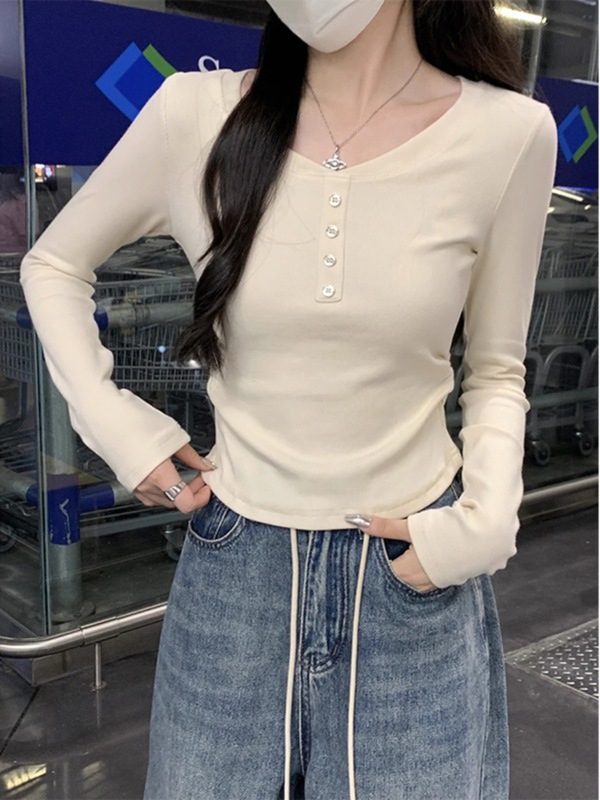 马卡龙蓝色韩版秋冬季新款百搭别致小众女褶皱收腰德绒长袖打底衫|undefined