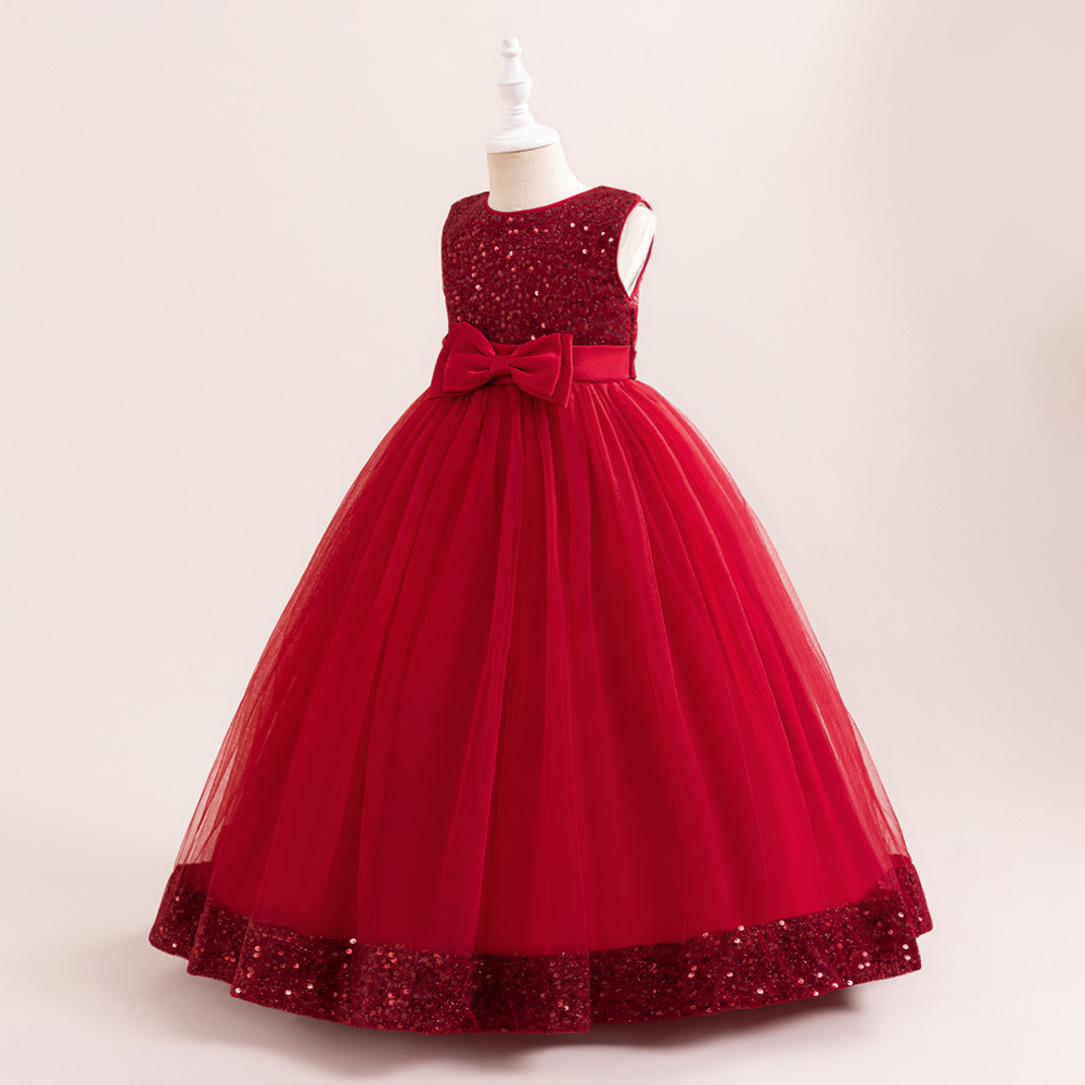 Europa y los Estados Unidos nuevos vestidos de niños sequinado y la ropa de la princesa de la hija de malla de la cama de la niña preside el piano