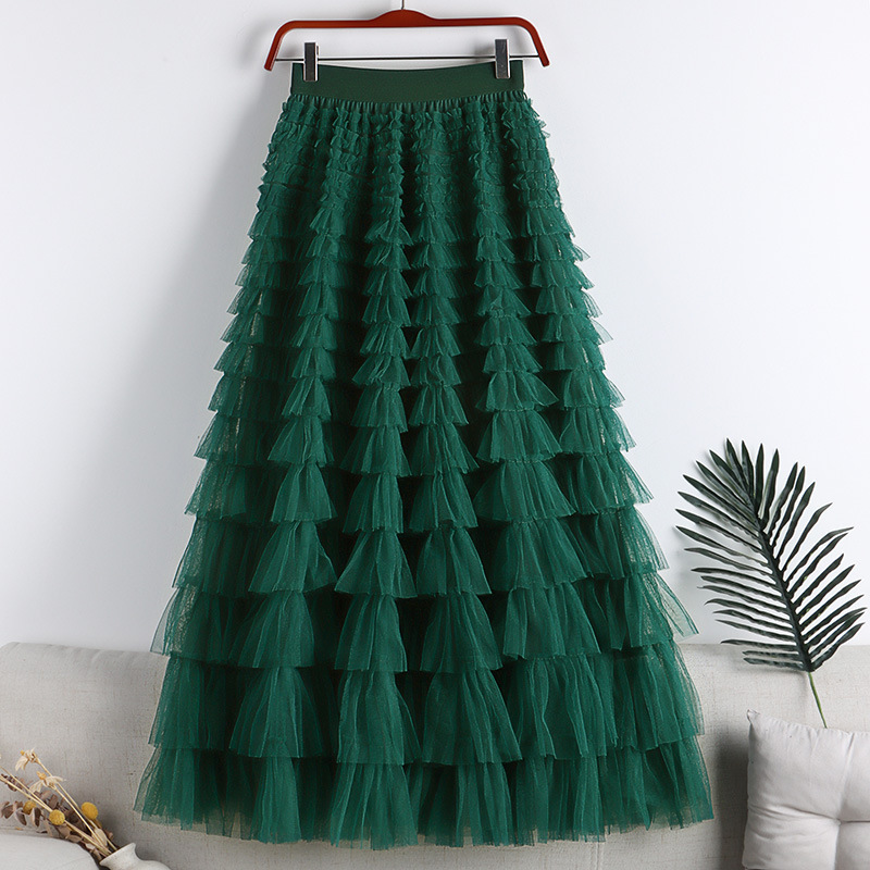 Mesh Splicing Cake Skirt 2025 Spring, Summer, Autumn and Winter New Mid-Length Skirt A-Line Long Skirt Tutu Skirt