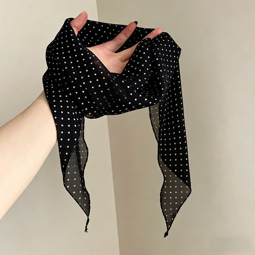 7# literary retro black and white polka dot silk scarf about 120cm