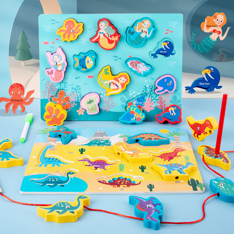 Tablero a juego multifuncional de doble cara de madera para niños Tablero de dibujo de cuerda Juguetes educativos para bebés con cuentas de pesca para niños