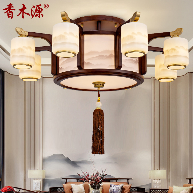 橡木新中式吸顶灯客厅灯中国风禅意卧室仿古全铜大气餐厅灯具6330