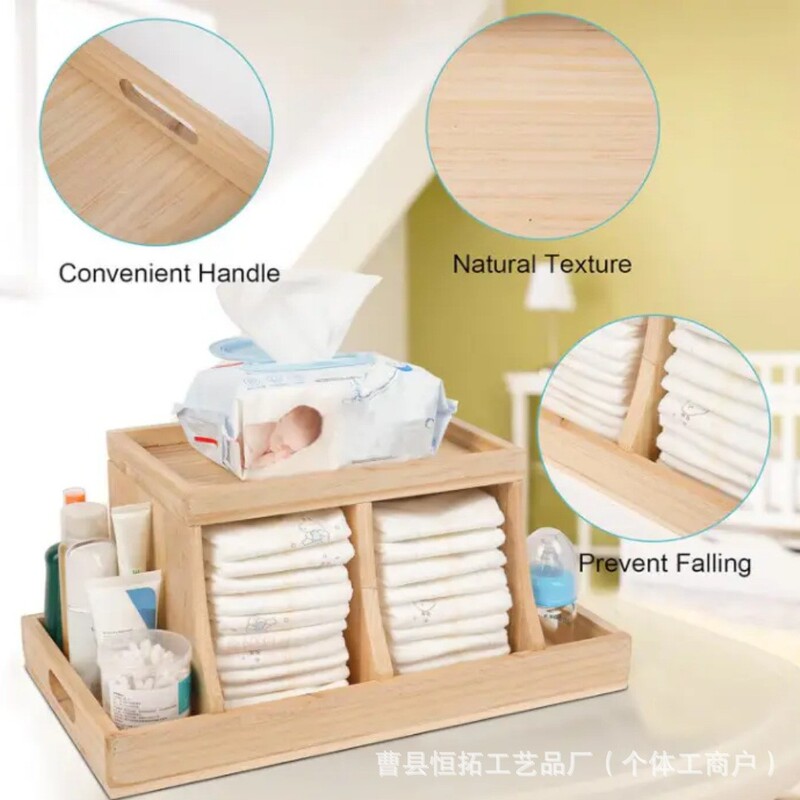 Wooden Baby Diaper Storage Rack Large Capacity Double Layer Wet Wipes Milk Bottle Storage Box Newborn Diaper Storage Rack