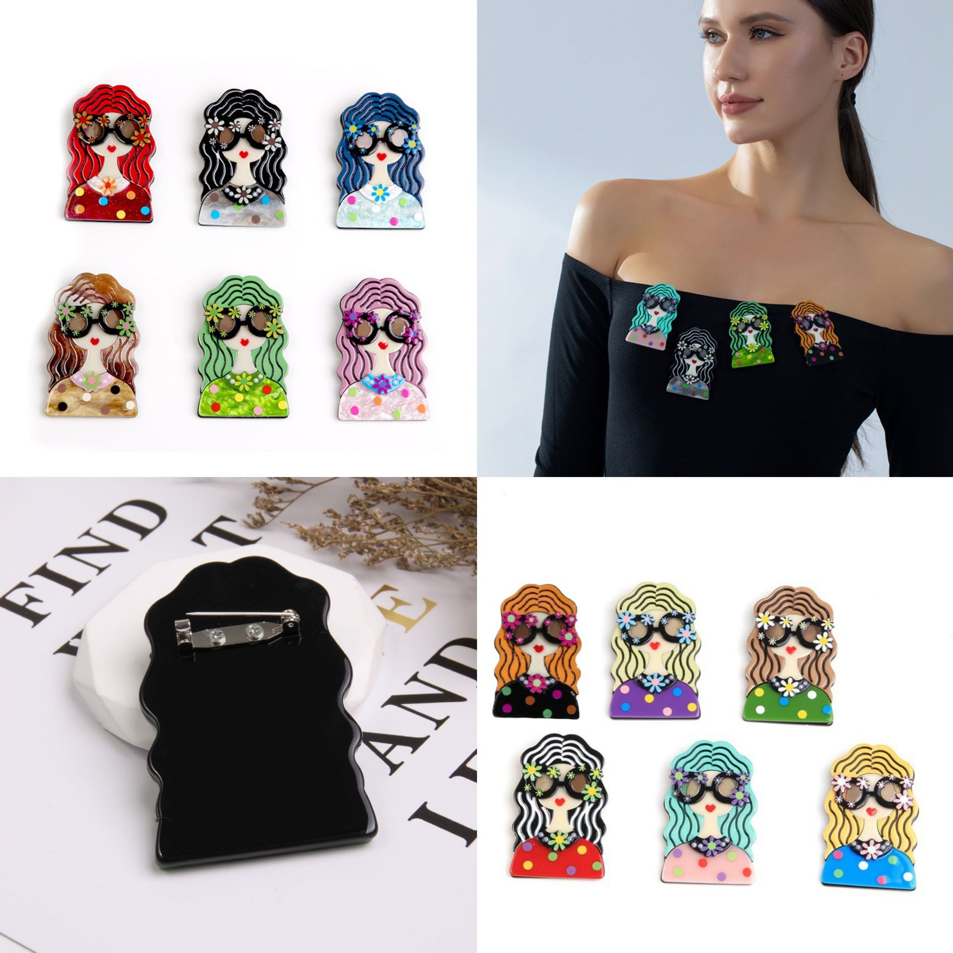 New Niche Acrylic Beauty Head Brooch for Women, Cross-Border Ins-Style Cartoon Cute Accessory, Light Luxury Versatile Jewelry