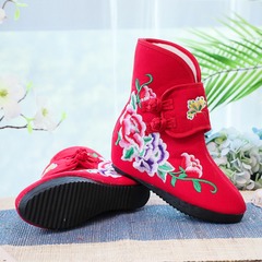 單靴/棉靴 繡花布靴子 蝴蝶刺繡加絨夾棉棉鞋女士短靴秋冬款