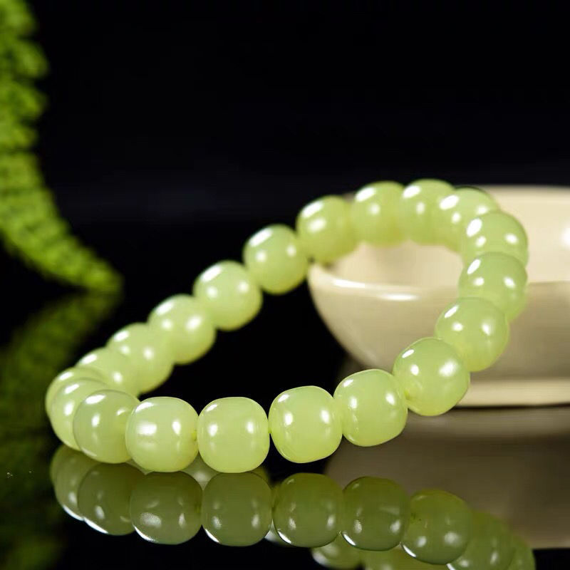 Vòng tay ngọc Hetian Tân Cương tự nhiên hạt cổ miệng vàng Ruoqiang đáy băng