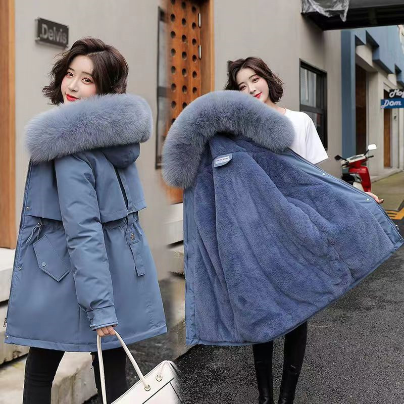パーカー女性の 2025 冬パーカー厚い綿の服女性のファッション多用途毛皮の襟付き女性のベルベットのジャケット|undefined