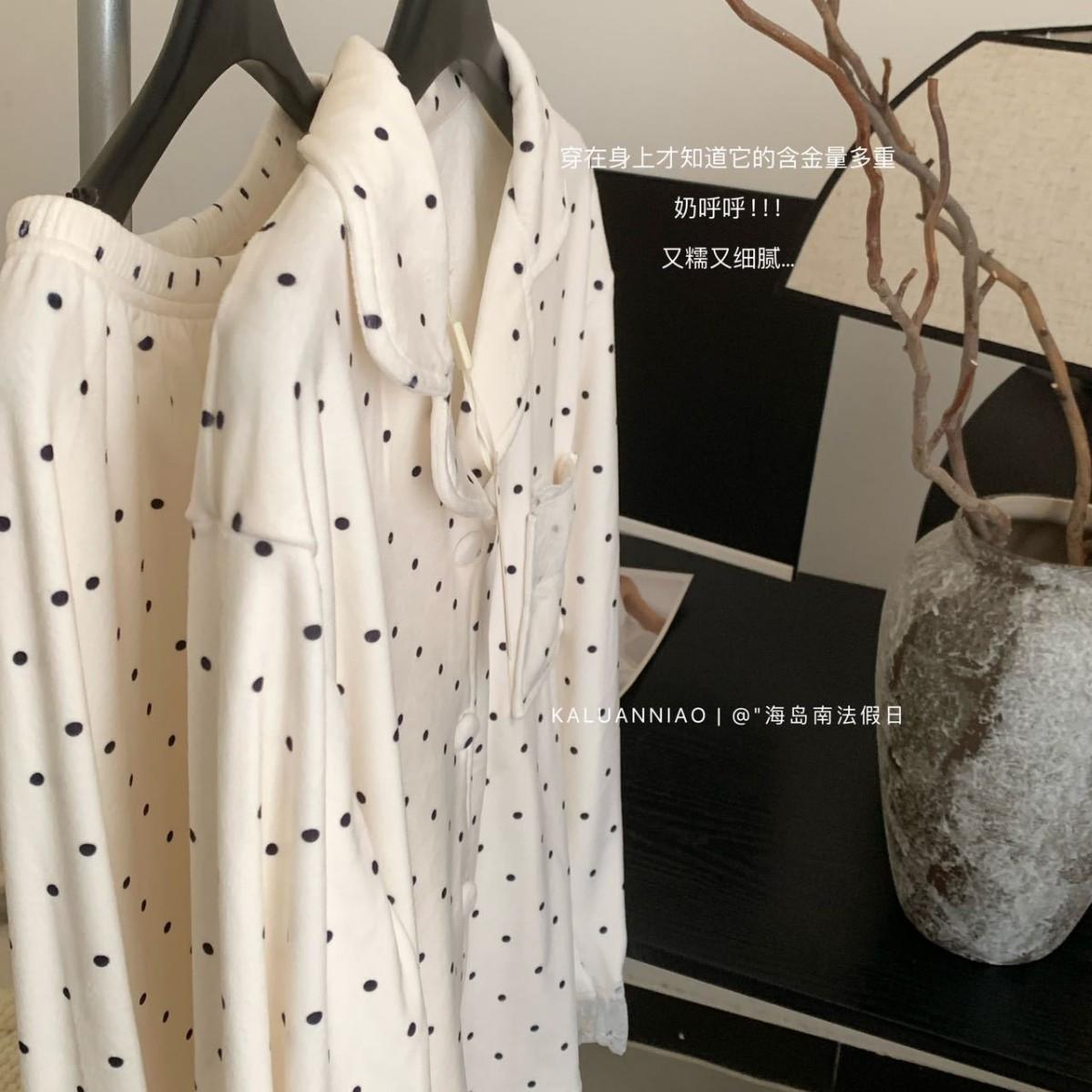 KALUANNIAO 섬 사우스 프랑스 홀리데이 아일랜드 벨벳 파자마 여성의 가을과 겨울 두꺼운 따뜻한 집 옷 세트 여성