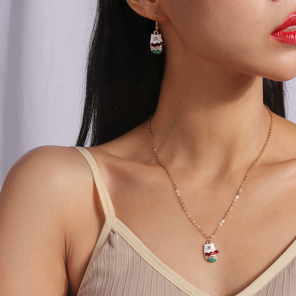 Christmas necklace for elderly, accessory, earrings, set, for import