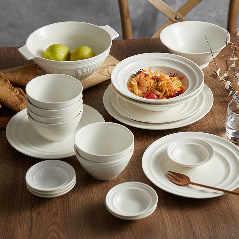 Wholesale from the Source Manufacturer: Ceramic Tableware, Ceramic Bowls, Dining Bowls, Plates, Simple White Porcelain, Cream Style