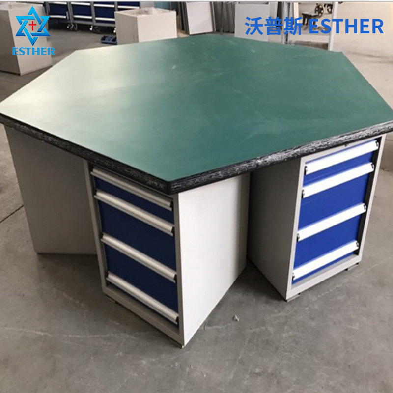 六边工位六角工作台 包边设计台铣床装配复合台面钢板榉木钳工桌