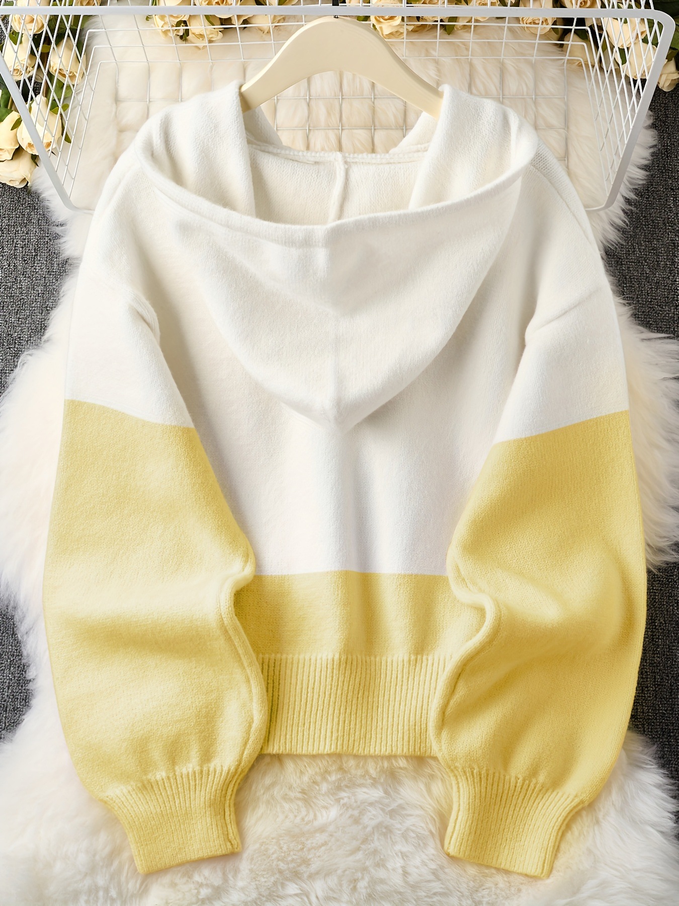 Fuchsia knitted sweater with hood, high-quality style 4