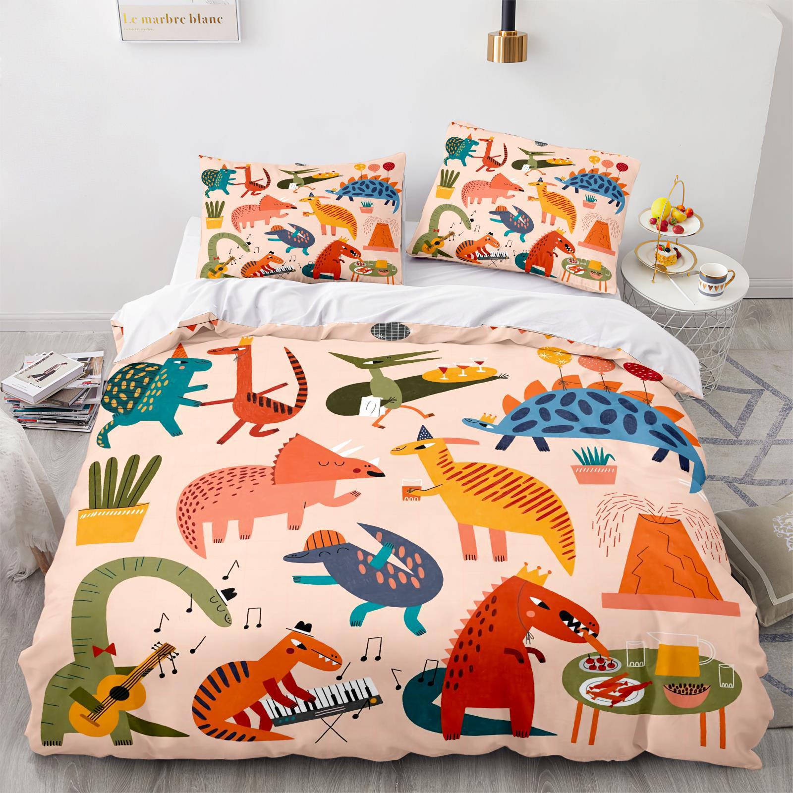 Dinosaurios dibujos animados impresión colcha de tres piezas impresión digital comercio exterior kit textil Aliexpress Amazon textil