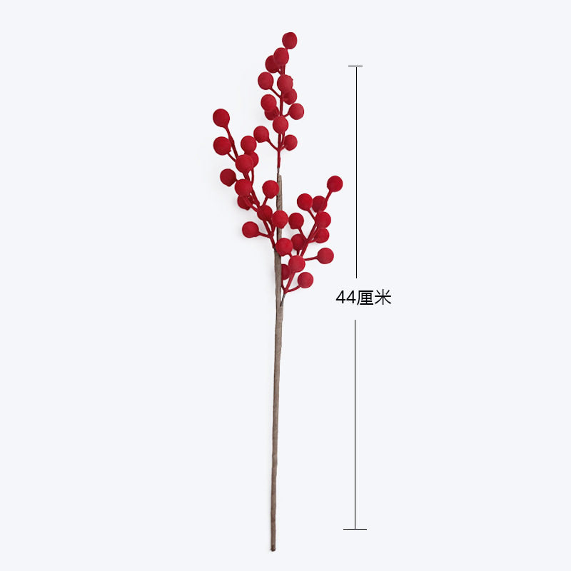 Ramas de Frutos Rojos Flocados de PVC para Decoración Navideña y Año Nuevo