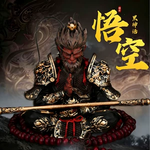 Black Myth Game Merchandise: Wukong Figure with Golden Hoop Staff, Zen-Style Sitting Posture, Living Room Tea Table Decoration, Tea Pet, Car Ornament