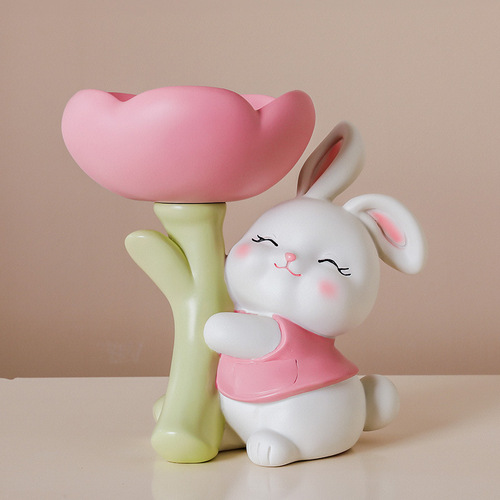 花朵兔树脂工艺品收纳礼物家居可爱少女摆件工厂直销玄关钥匙