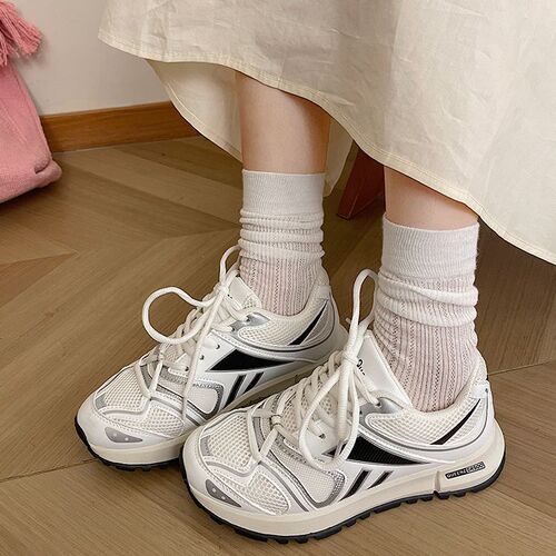 Breathable thick-soled Korean mesh lightweight sports shoes for women  new summer versatile height-increasing white shoes