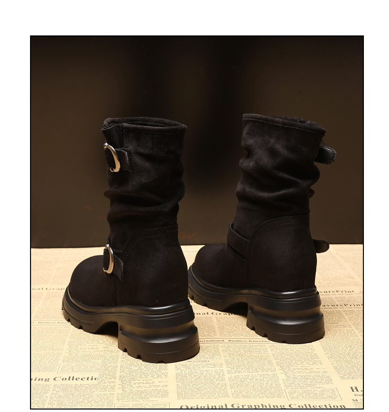 Boot Martin nữ đế dày tăng chiều cao, cổ ngắn 9cm tôn dáng — đen chi tiết 17