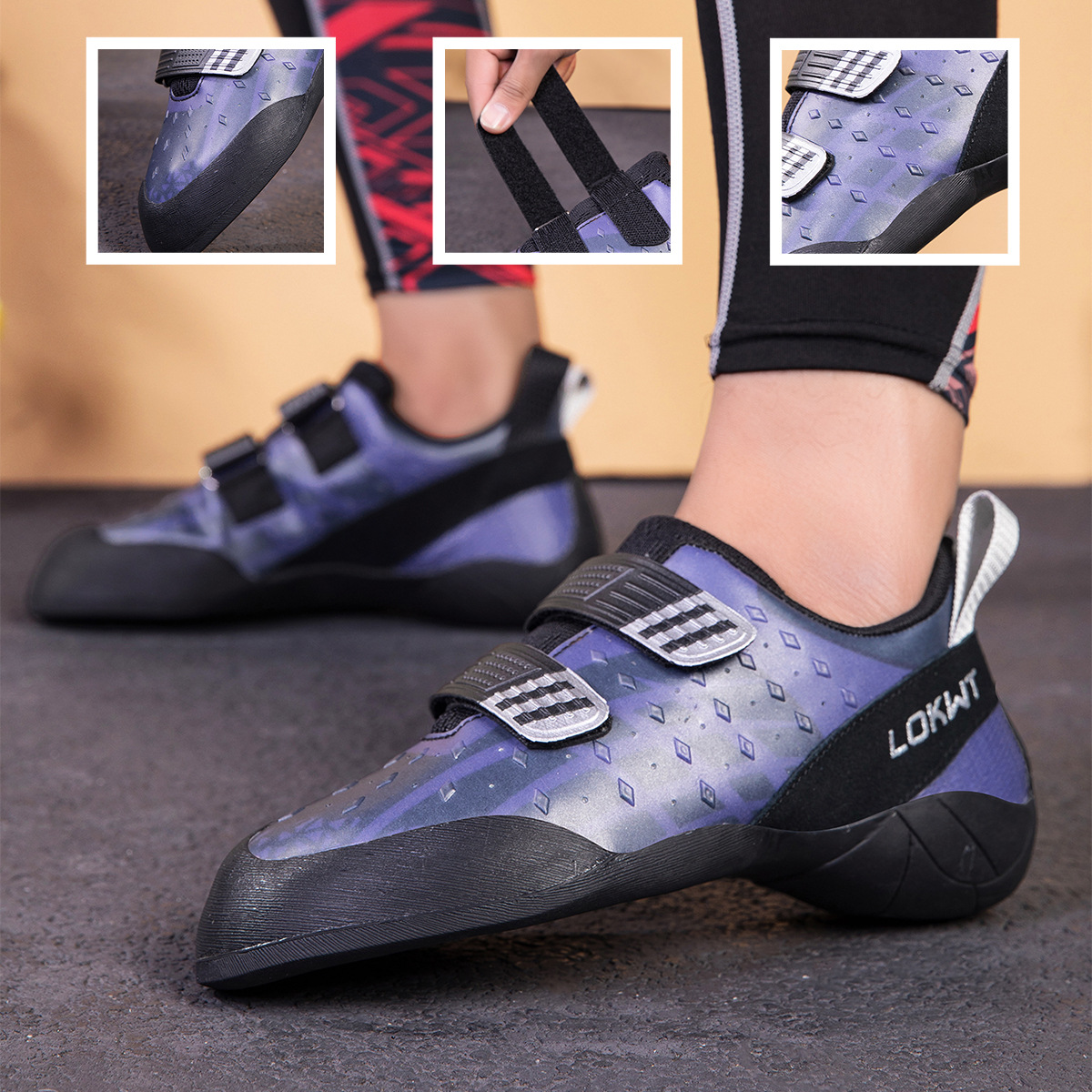 Outdoor professional rock climbing shoes with Velcro straps for men and women, hard-soled, non-slip, supportive bouldering shoes, specifically for youth training