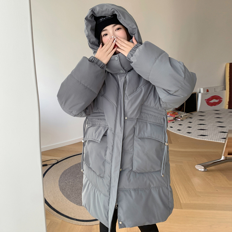 Coreana de estilo largo y medio de invierno de mujer 2023 nuevo suelto y grueso estudiantes con chaqueta negra encapuchada