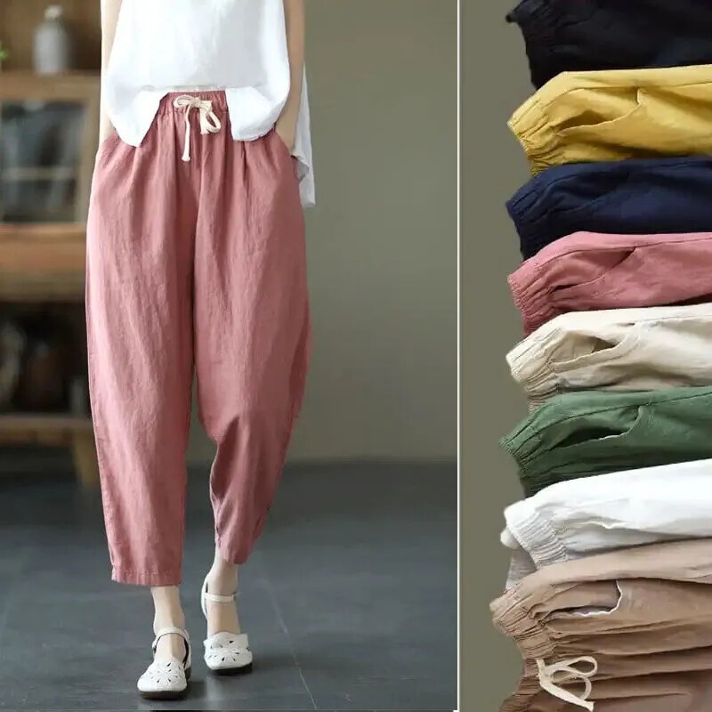 Strap Cotton and Linen Vintage Carrot Pants Women's 2025 Summer New Hallen Pants Loose Solid Color All-match Casual Ankle-length Pants Strap Cotton and Linen Vintage Carrot Pants Women's 2025 Summer New Hallen Pants Loose Solid Color All-match Casual Ankle-length Pants