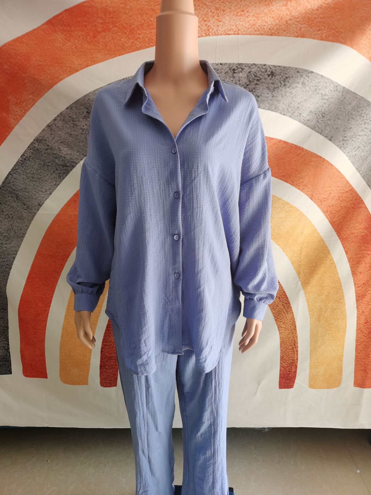 Modisches Muslim Damen Set Aus Kreppstoff Bluse Und Hose Locker_voghion.com