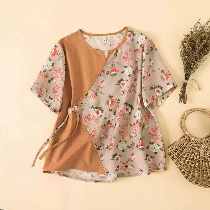 Короткая футболка с коротким рукавом, oversize, китайский стиль