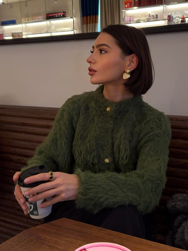 Áo cardigan len dệt kim dáng suông cổ tròn tay dài cài nút phong cách Hàn Quốc — Màu nâu, Xanh quân đội, màu hồng, Đỏ (Còn hàng) chi tiết 46