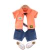 Summer shirt for early age for boys, tie, jeans, trousers, set, children's clothing, with little bears