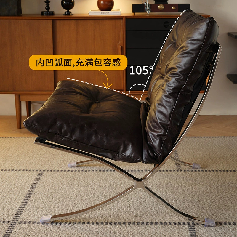 Diseñador de sala de estar silla de relajo estilo medieval cuero vintage plumoso sofá único cera de aceite cabeza de cuero