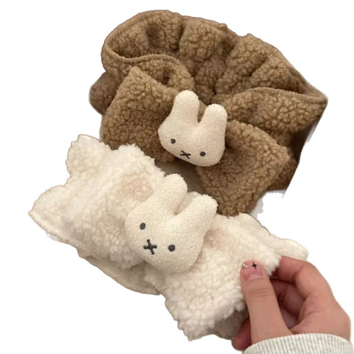 New Product Plaid Rabbit Plush Hair Band with Bow Hair Accessory Wide Edge Cute Style Face Washing Mask Hair Tie
