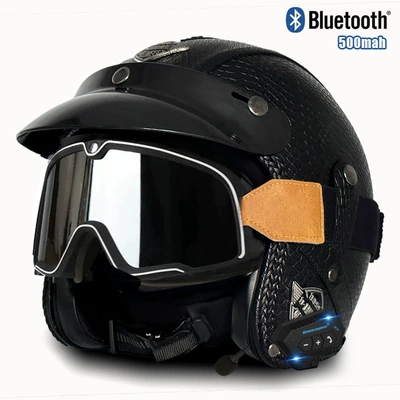 Motosiklet kaskı (dəbilqə) | helmet men's and women's motorcycle - v-black-fish-pattern-large-frame-goggles-bluetooth-s