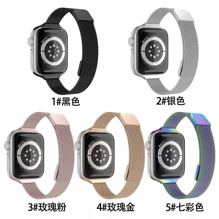 Suitable for Apple Metal Watch Strap iWatch Strap Milanese Double Section Double Magnetic Small Waist Magnetic Watch Strap