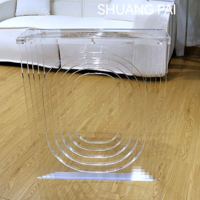 透明亚克力桌腿加工桌脚悬浮餐桌脚支架支撑腿桌角岛台带滑轮圆柱